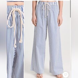 DONNI. Striped Wide Leg Pants in Blue and White